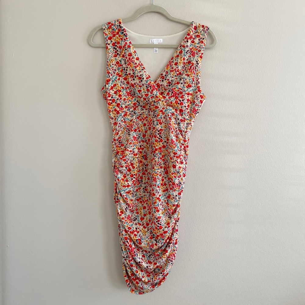 Leith Colorful Floral Ruched Mini Dress Size Medium